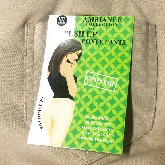 SOLD-Ambiance Push Up Ponte Womens Khaki Pants - Picture 2 of 5
